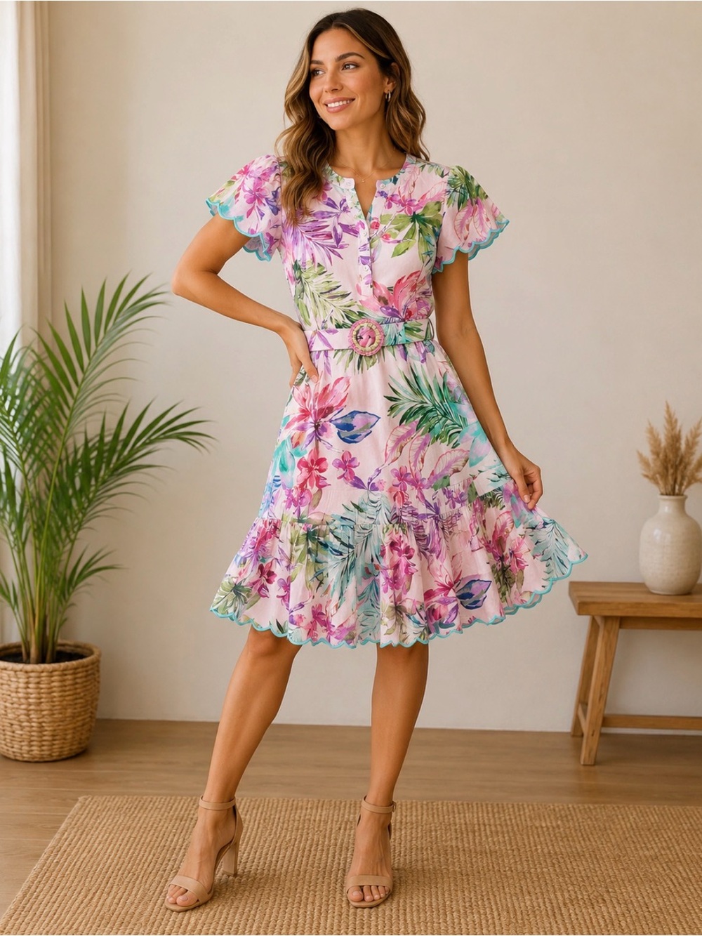 NWT Derhy Pervenche Women's Dress Size  S Rose Pink Floral